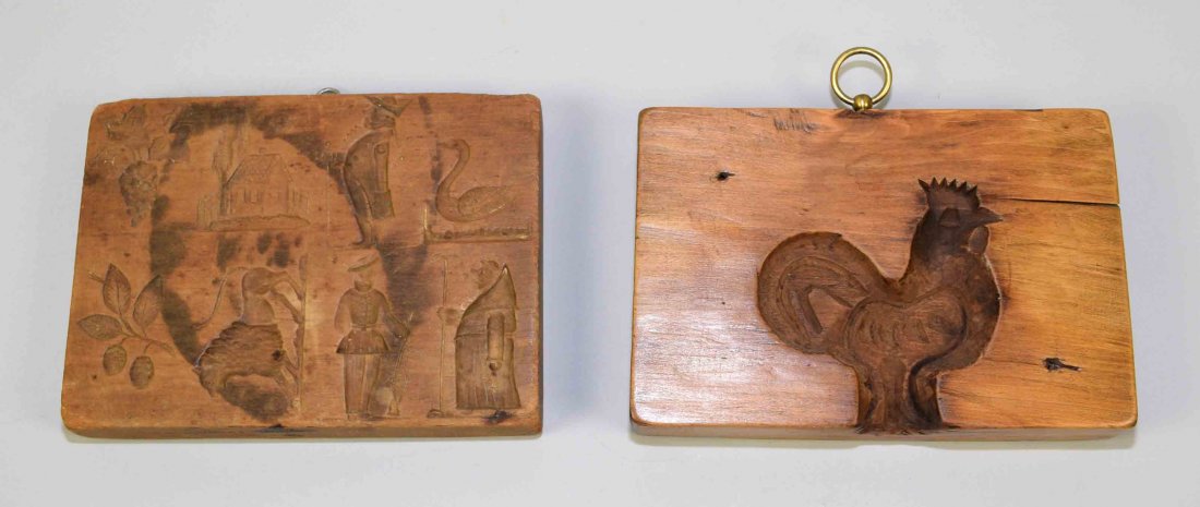 (2)  ANTIQUE WOOD BUTTER MOLDS. Largest: 5.5''H x (1 of 4)