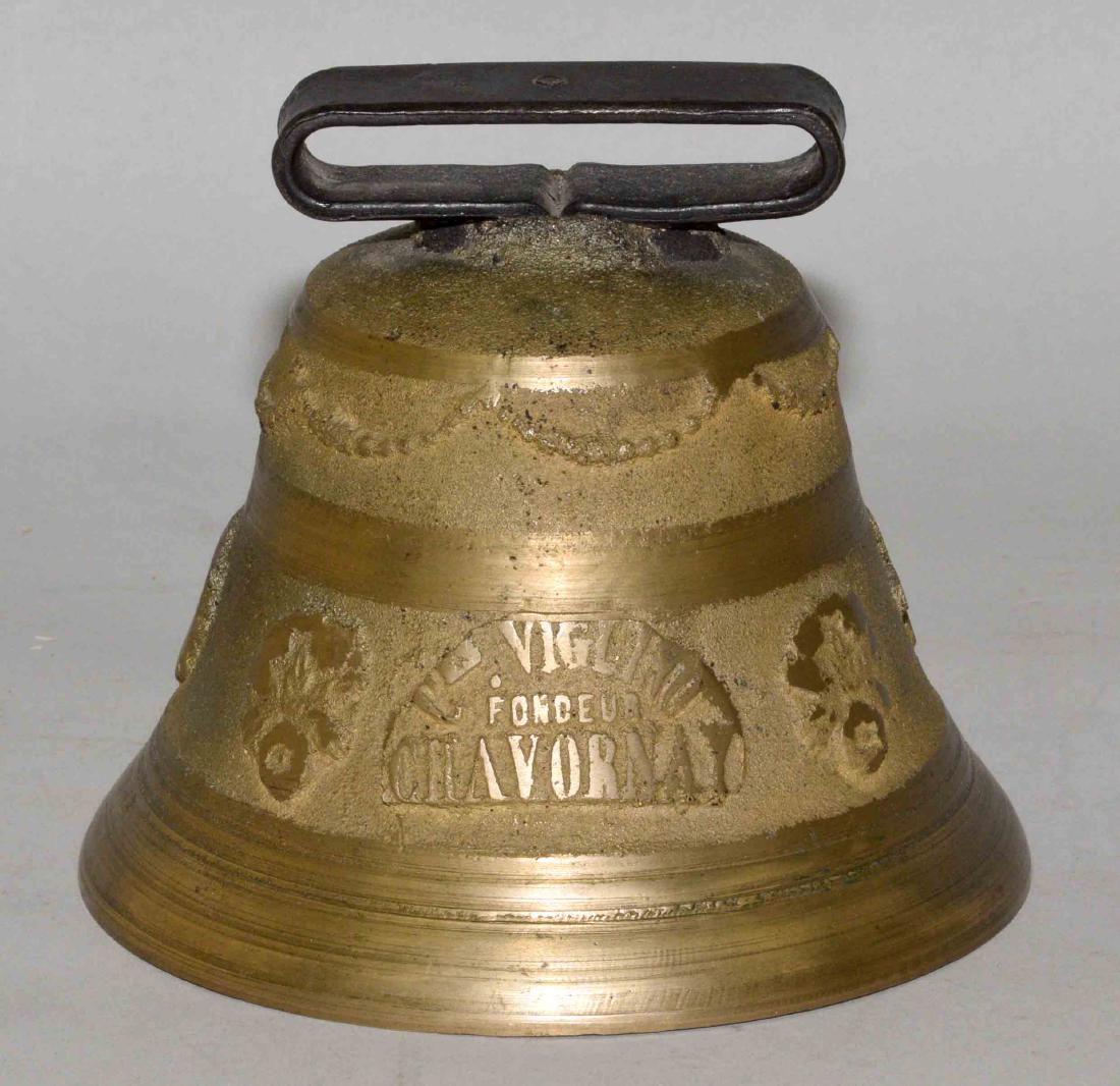 ANTIQUE BRASS BRONZE SWISS CAST COWBELL. Signed: (1 of 4)