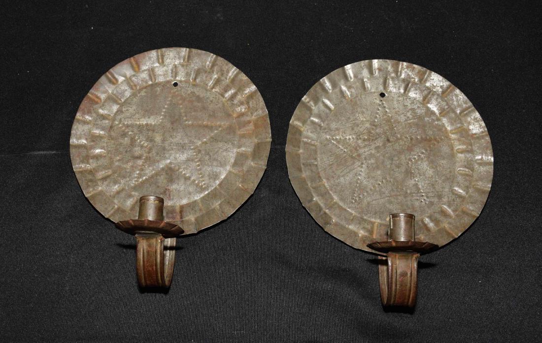 PAIR OF EARLY AMERICAN TIN CANDLE SCONCES. 11''H x 9'' (1 of 3)
