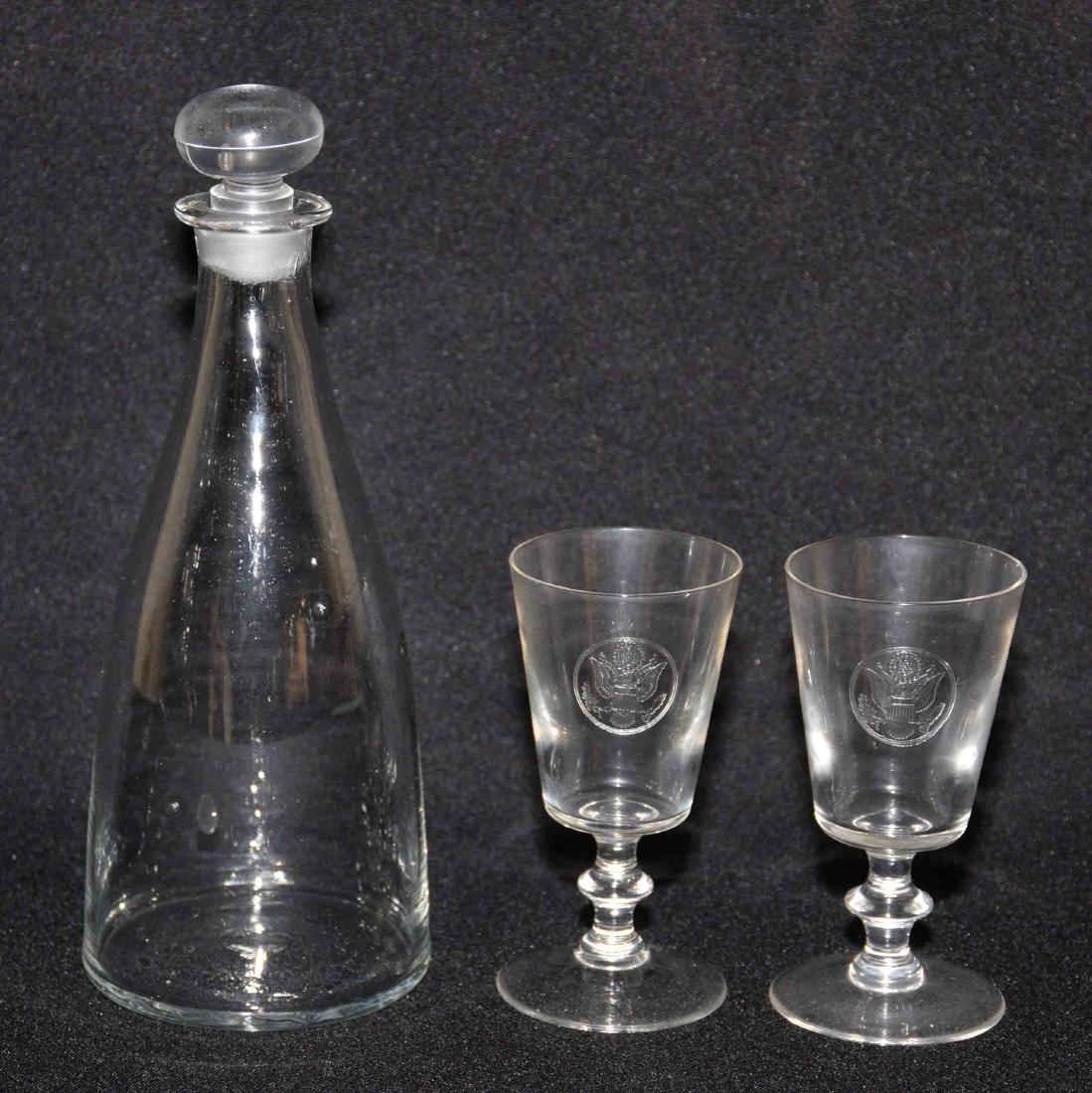 SMALL BLOWN GLASS DECANTER, with a pair of port glasses (1 of 6)