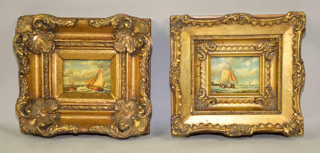 PAIR OF NAUTICAL ON BOARD PAINTINGS, in ornate gold (1 of 3)