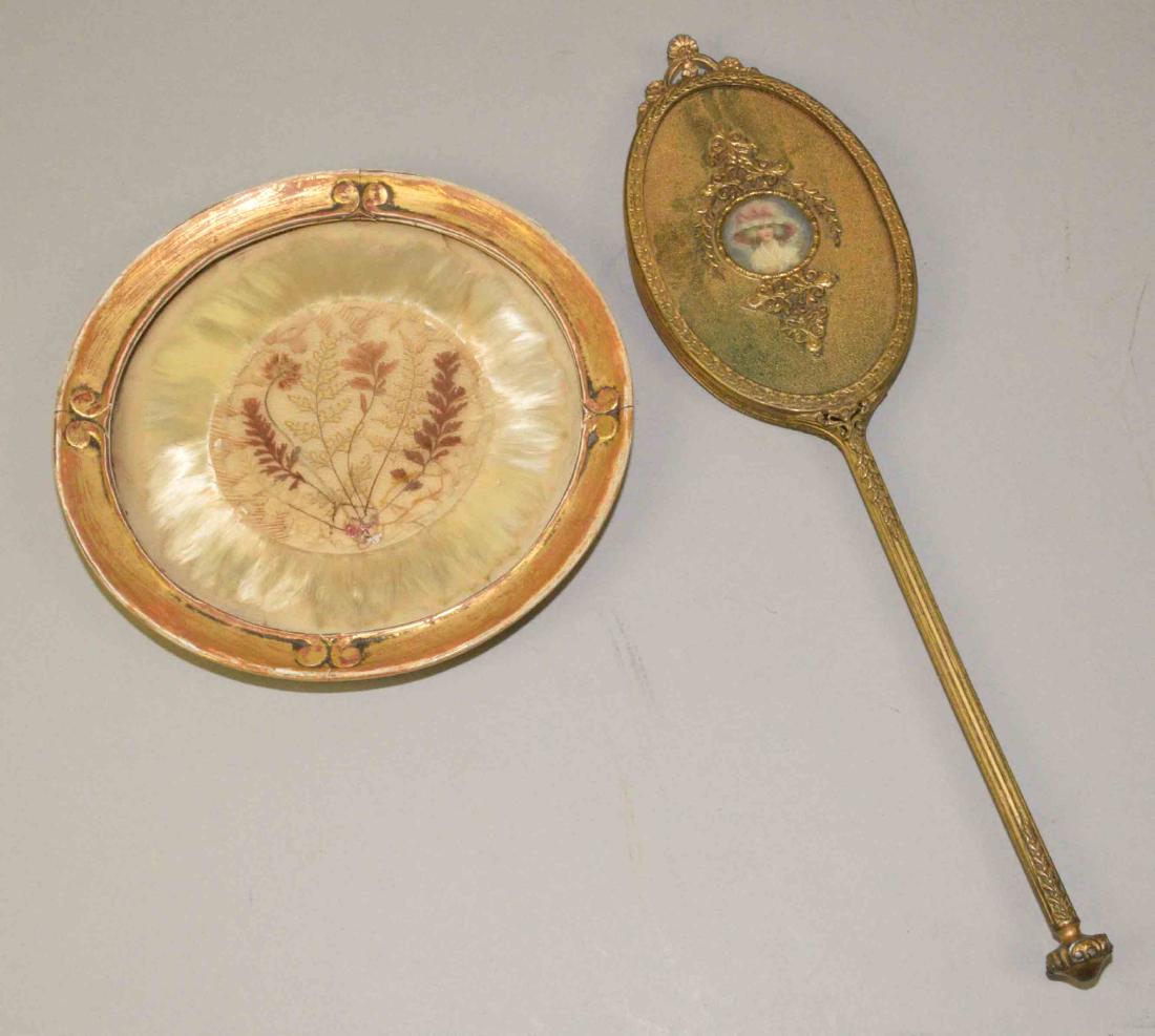 BRONZE HAND MIRROR AND DECORATIVE PLATE. Tallest: (1 of 5)