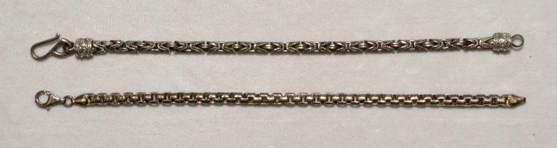 (2) ASST. 925 STERLING ARTISAN CRAFTED CHAIN LINK: (2) ASST. 925 STERLING ARTISAN CRAFTED CHAIN LINK BRACELETS. Length 8''. (1) signed Indonesia. Total weight 1.4 ozt.