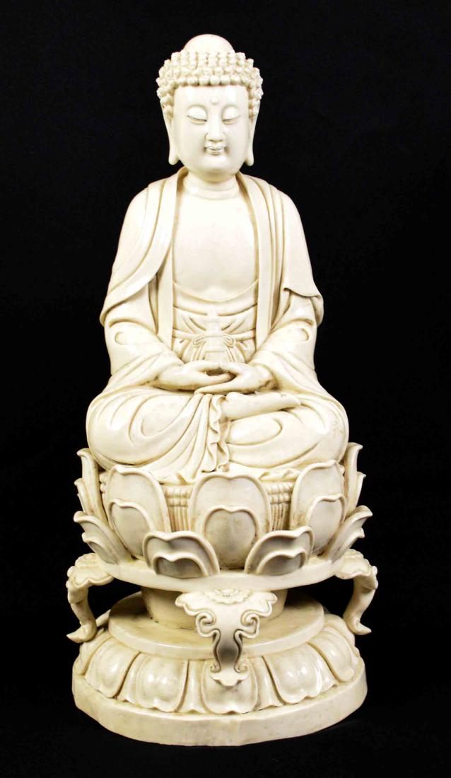 ANTIQUE CHINESE BLANC DE CHINE BUDDHA with incised mark (1 of 8)