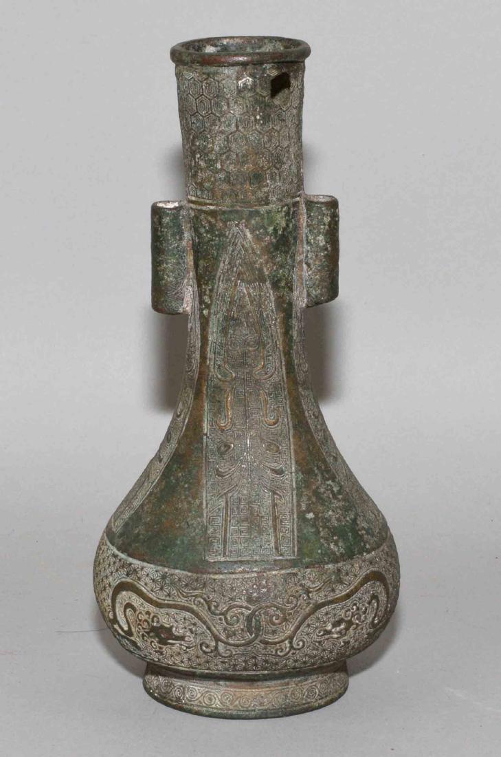 CHINESE ARCHAIC BRONZE ARROW VASE with fine detail. (1 of 6)