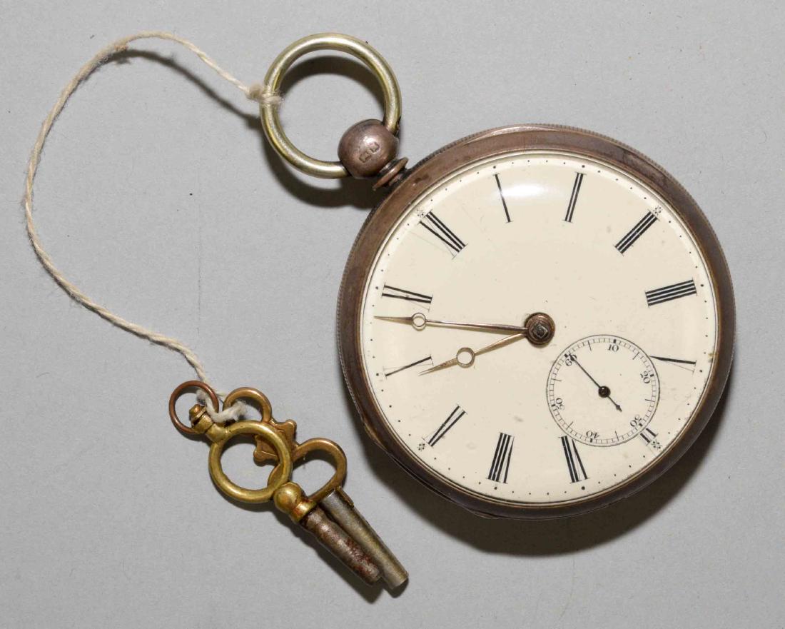 KEY WIND MEN'S SILVER OPEN FACE POCKET WATCH, probably (1 of 6)