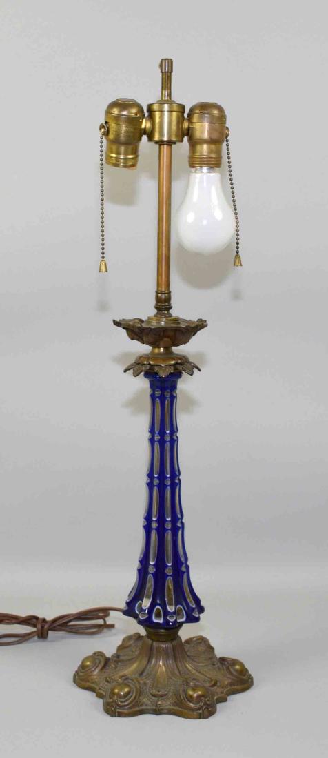 CRYSTAL BLUE CASED CUT TO CLEAR LAMP. 24''H. (1 of 4)