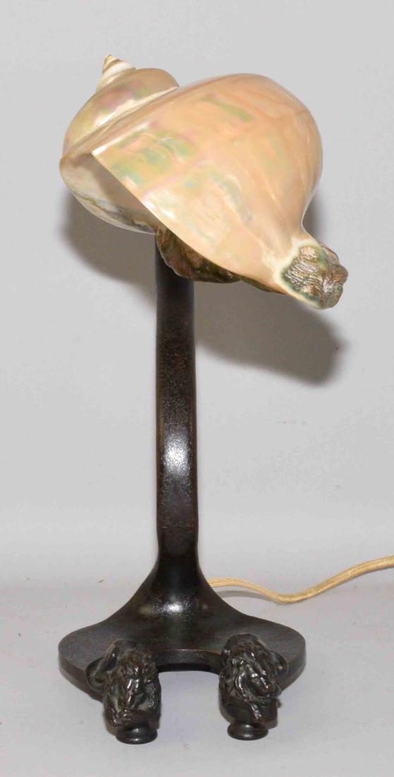 ANTIQUE  NAUTILUS SHELL LAMP with bronze base. 14''H x (1 of 13)