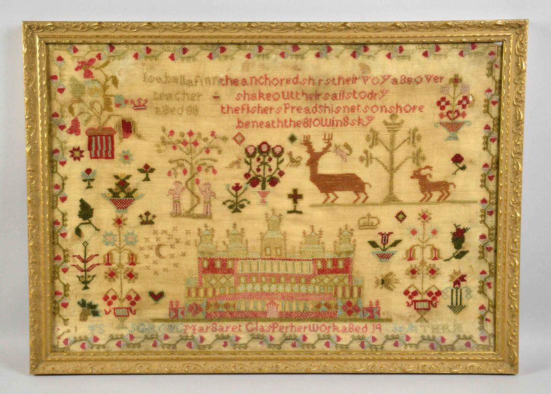 WONDERFUL EARLY 19TH C. SAMPLER, signed ''Margaret (1 of 8)