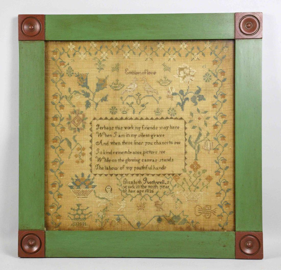 SAMPLER, Signed ''Elizabeth Rothwell's Work in the (1 of 6)