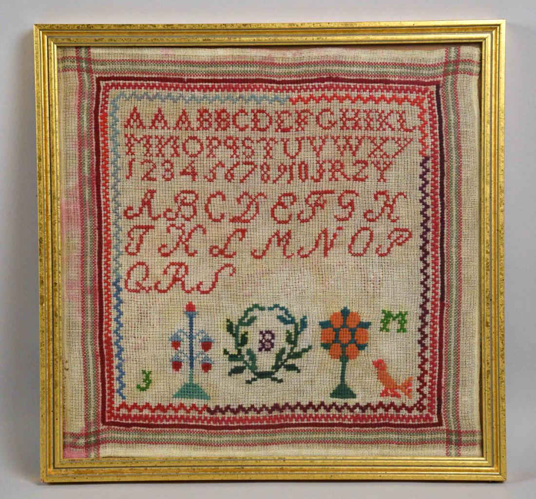 SAMPLER. Circa 19th C. 11.5''H x 11.5''W.: SAMPLER. Circa 19th C. 11.5''H x 11.5''W.