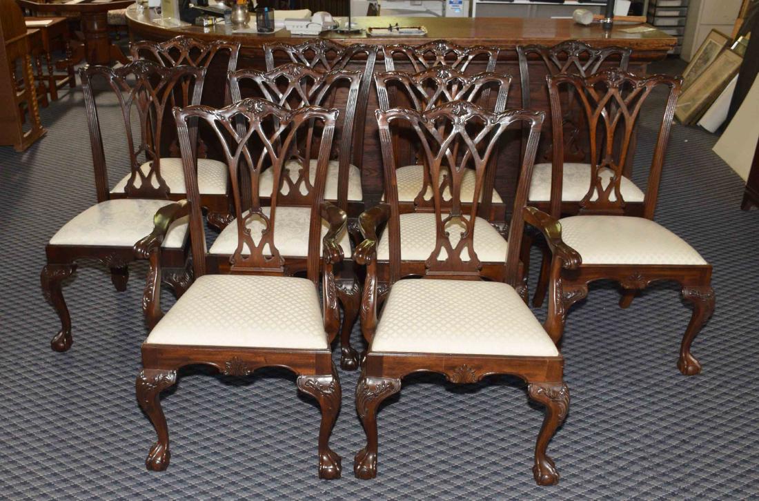 Set of (2) mahogany Chippendale style carved dining (1 of 12)