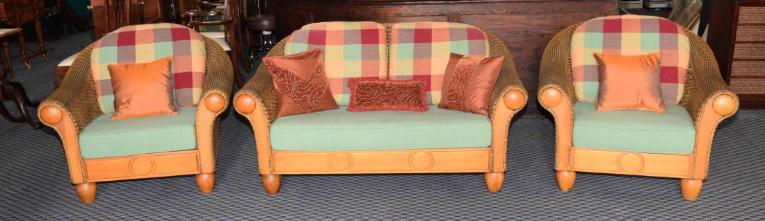 THREE PIECE MODERN WICKER SET with loveseat and two (1 of 7)