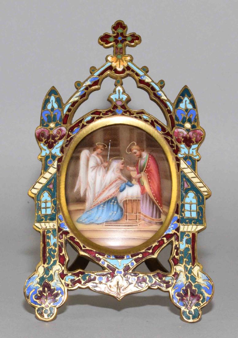 ANTIQUE PORCELAIN OVAL HOLY PAINTING PLAQUE SET in a (1 of 4)