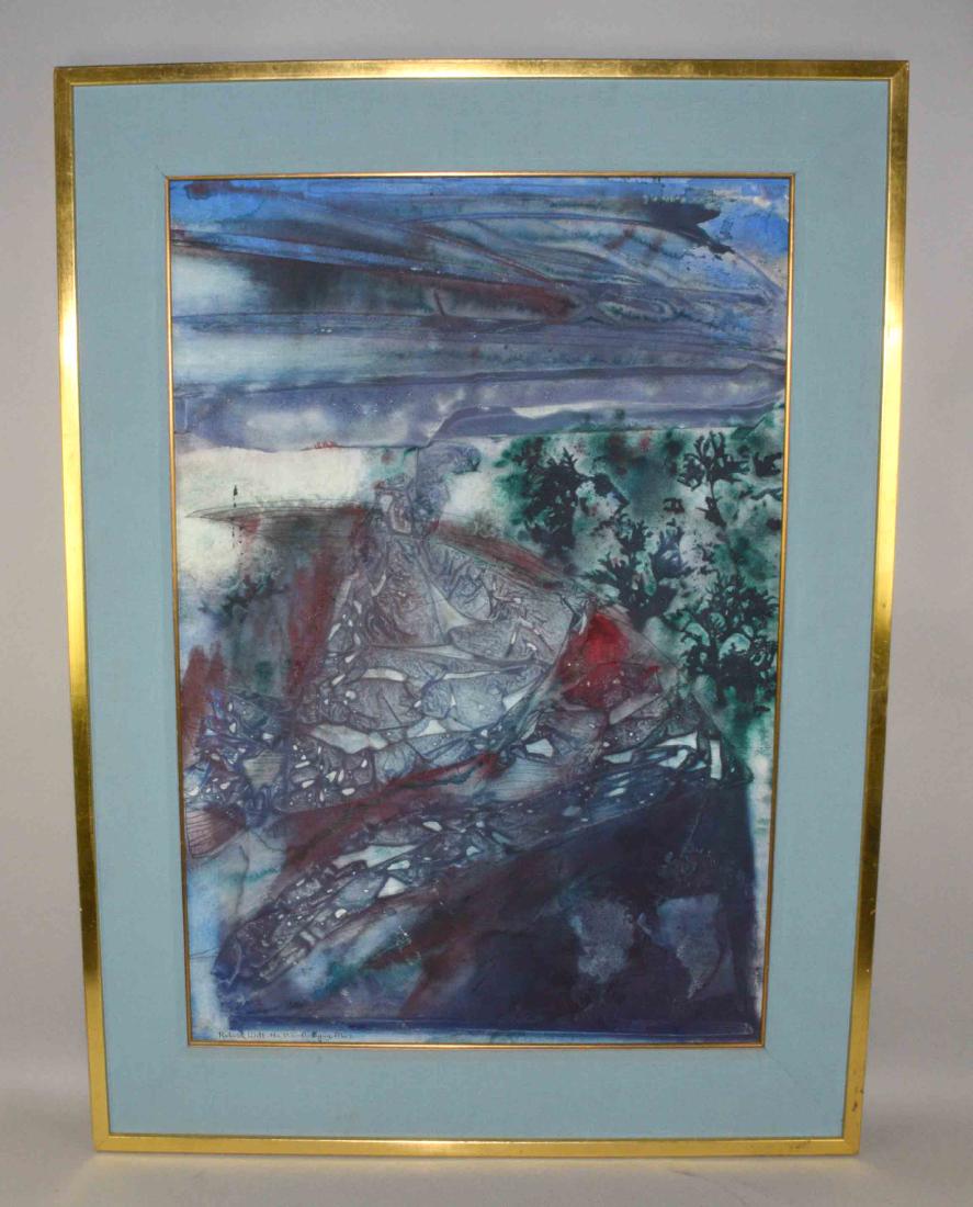 RICHARD WILT (1915-1981) ABSTRACT LANDSCAPE GOAUCHE No.: RICHARD WILT (1915-1981) ABSTRACT LANDSCAPE GOAUCHE No. 356, Antigua, B.W.I. signed lower right. Image: 38''H x 26''W.