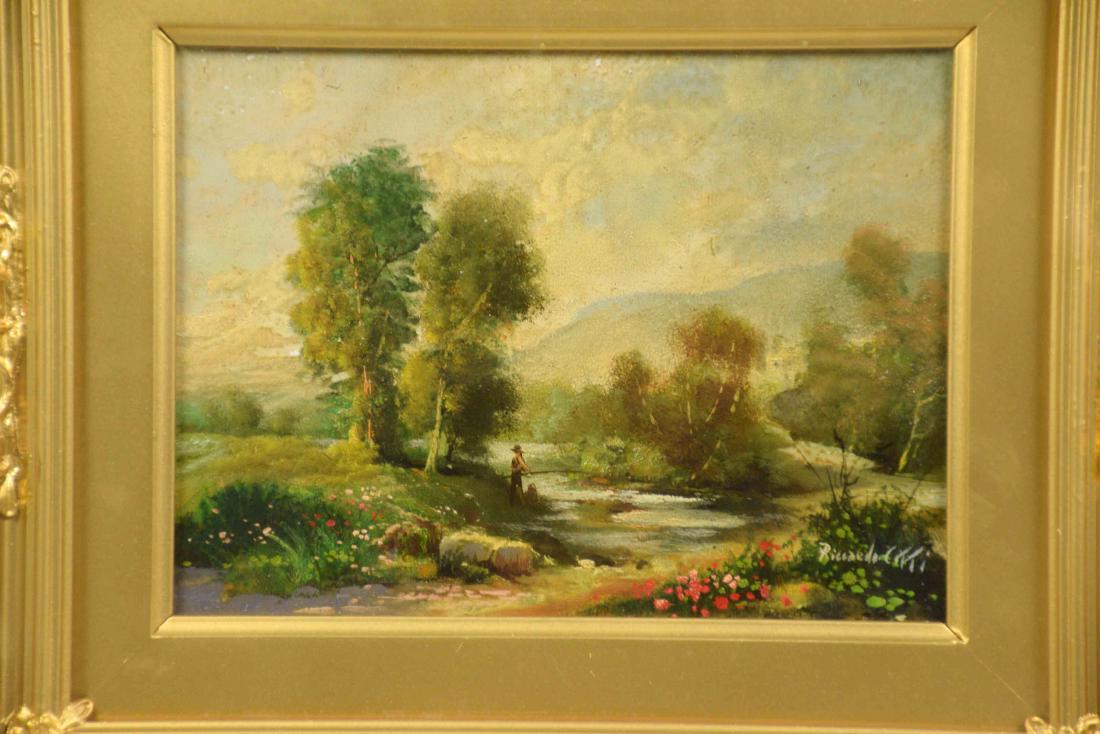 CONTINENTAL LANDSCAPE OIL ON BOARD with figure signed (1 of 4)