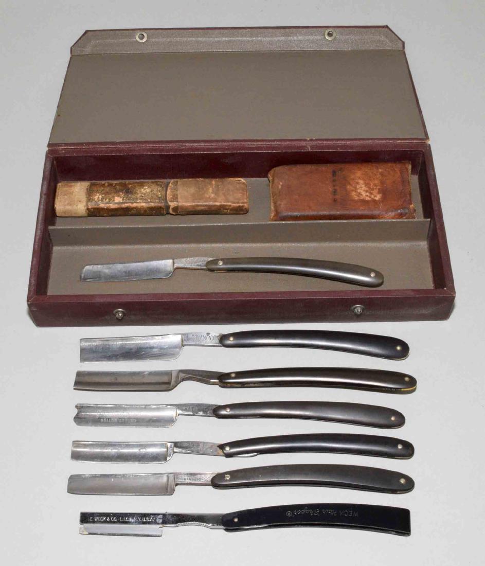 (9) PC. VINTAGE BARBERS LOT. Includes straight razors, (1 of 9)