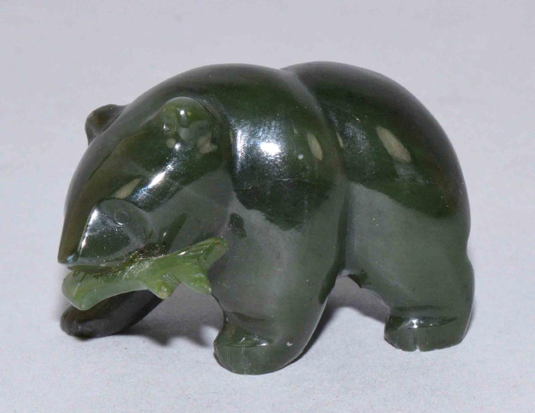 GREEN JADE BEAR WITH FISH IN MOUTH. 1.25''H x 2''W x (1 of 4)