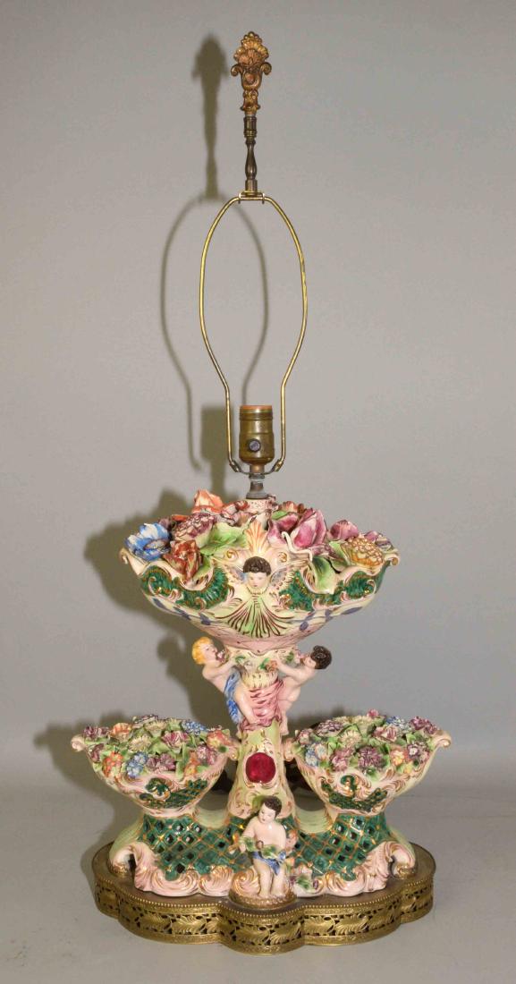 ANTIQUE CAPODIMONTE FLORAL PORCELAIN LAMP. Handpainted (1 of 12)