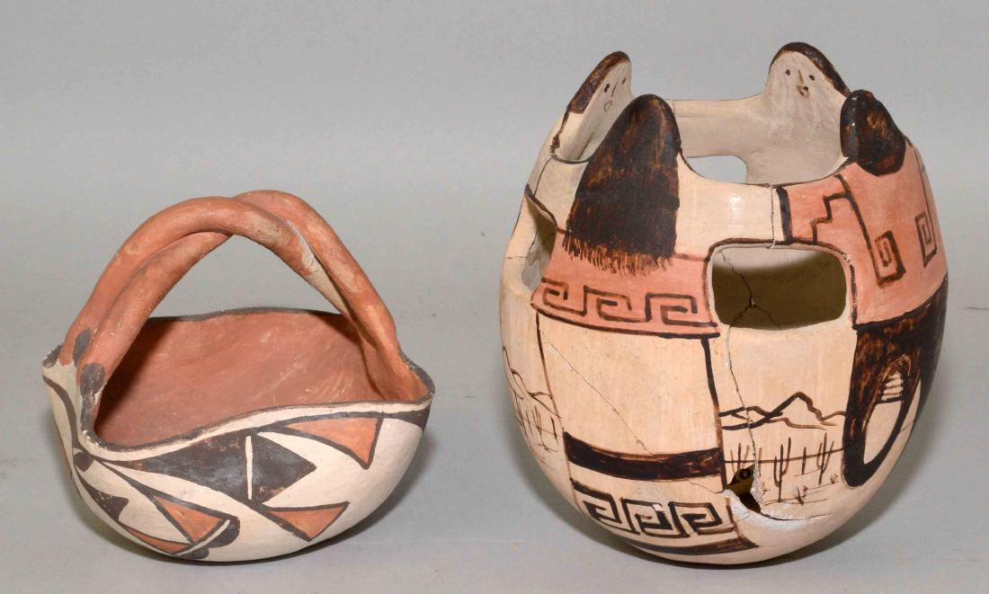 ACOMA POTTERY BASKET. 4.5''H AND ACOMA POTTERY (1 of 7)