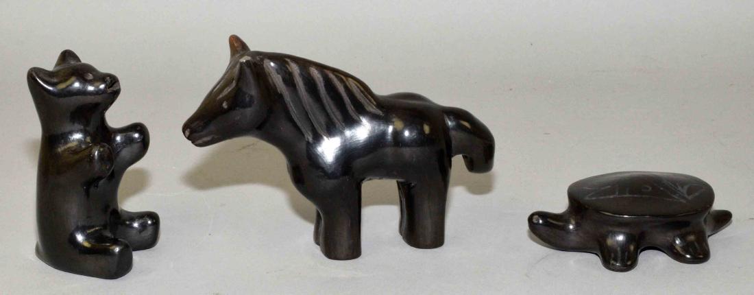 (3) SANTA CLARA POTTERY ITEMS. Turtle, bear, tallest: (1 of 6)