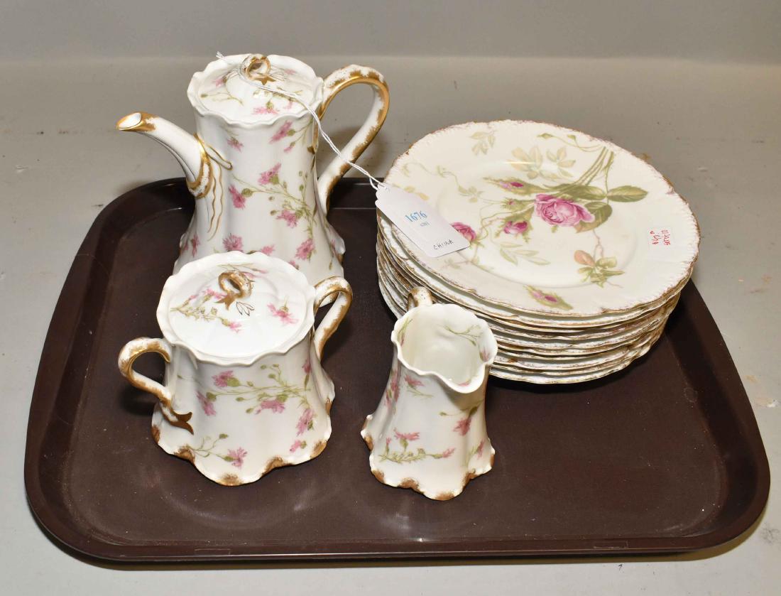 ASSORTED CHINA, Limoges and Bavarian consisting of tea: ASSORTED CHINA, Limoges and Bavarian consisting of tea pot, creamer, sugar and plates. Largest: 7.5''H.