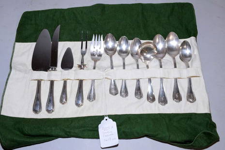 STERLING FLATWARE and (4) serving pieces with sterling: STERLING FLATWARE and (4) serving pieces with sterling handles. Weighable silver 16.03 ozt.