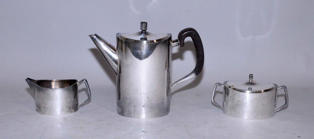 HANS HANSEN, Denmark. Sterling three piece coffee set,: HANS HANSEN, Denmark. Sterling three piece coffee set, signed on bottom. 43.70 ozt.