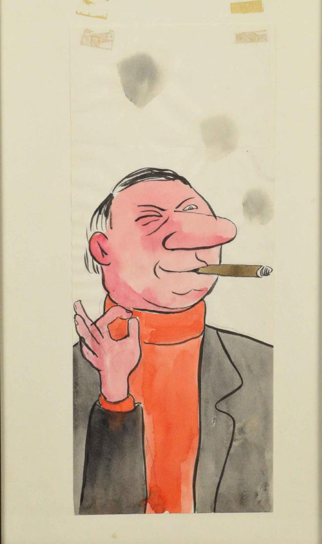 CHARLES ADDAMS (1912-1988). The Cigar. Watercolor on: CHARLES ADDAMS (1912-1988). The Cigar. Watercolor on paper. 11 3/4 x 5 in. Condition: glue residue.