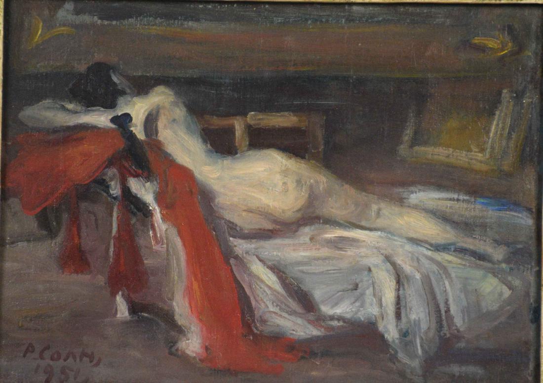 PRIMO CONTI (1900-1988). Reclining Nude. Signed and: PRIMO CONTI (1900-1988). Reclining Nude. Signed and dated 'P. Conti 1951' (lower left). Oil on canvas. 10 x 14 in. Painted in 1951.