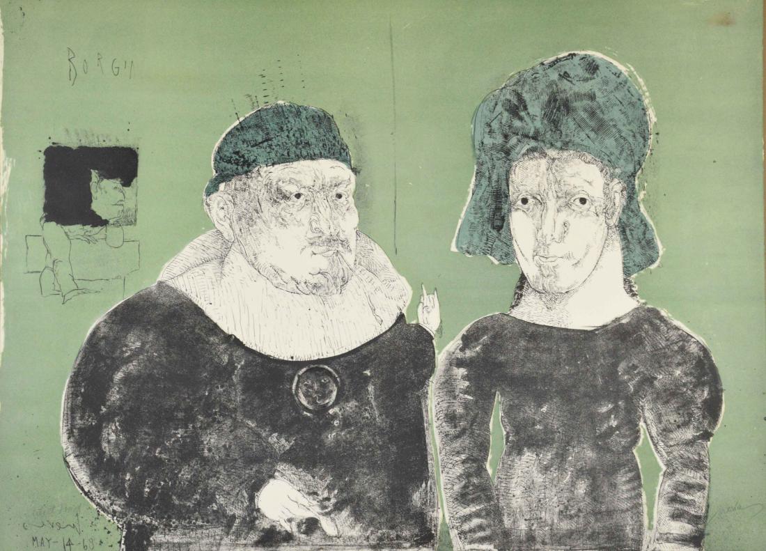 JOSE LUIS CUEVAS (b. 1934). Borgia. Lithograph, 1968.: JOSE LUIS CUEVAS (b. 1934). Borgia. Lithograph, 1968. Signed in pencil. Artist's proof. 22 x 30 in.