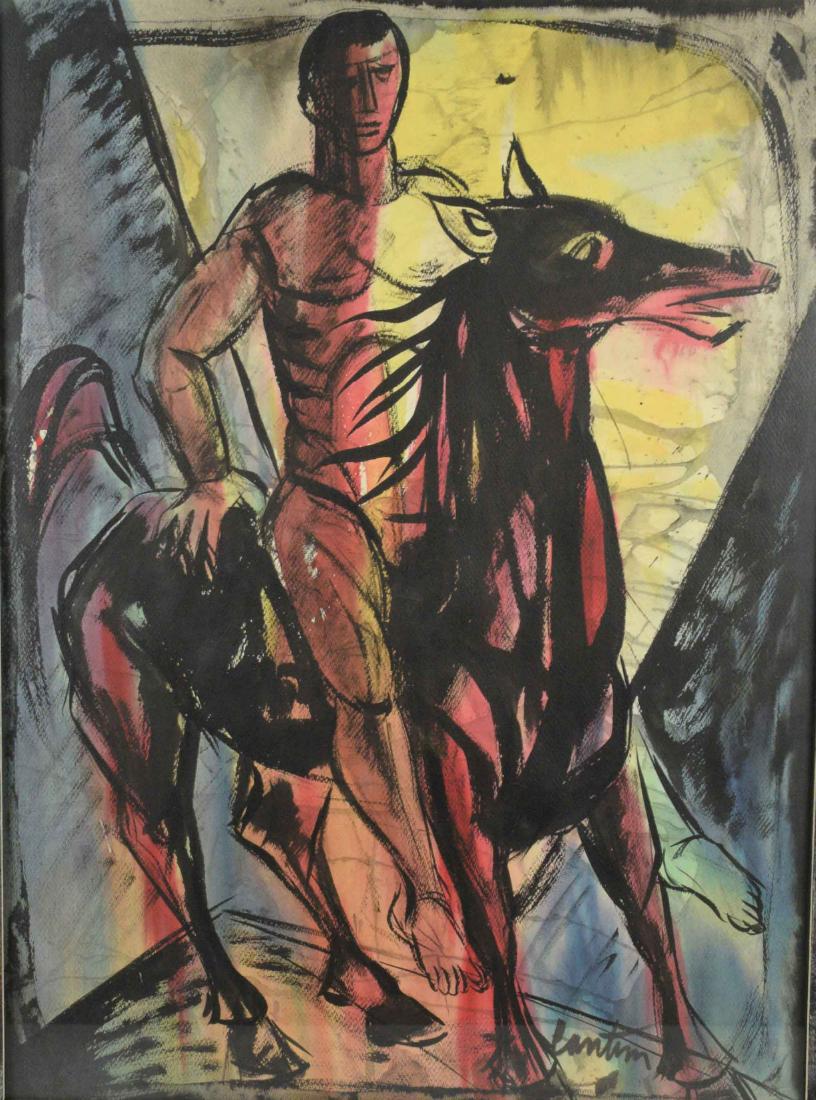 VIRGIL CANTINI (1919-2009). Horse and Rider. Signed: VIRGIL CANTINI (1919-2009). Horse and Rider. Signed 'Cantini' (lower right). Watercolor on paper. 30 x 22 in.