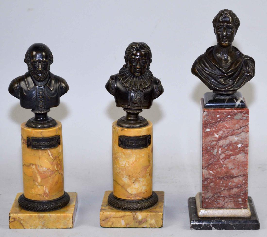 THREE MINIATURE BRONZE PORTRAITS BUSTS OF MEN IN