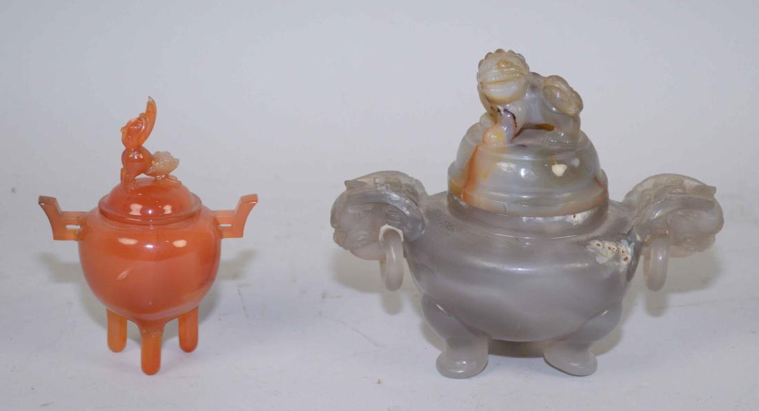 PAIR OF HARDSTONE CENSERS. Largest 5''H x 6''W.: PAIR OF HARDSTONE CENSERS. Largest 5''H x 6''W.