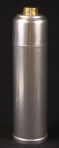 KENSINGTON WARE COCKTAIL SHAKER. C.1936. Art Deco: KENSINGTON WARE COCKTAIL SHAKER. C.1936. Art Deco aluminum and brass ''Coldchester Cocktail Shaker'' cat. no. 7251. Designed by Lurelle Guild, patent applied for April 30, 1935, patent issued March 3,