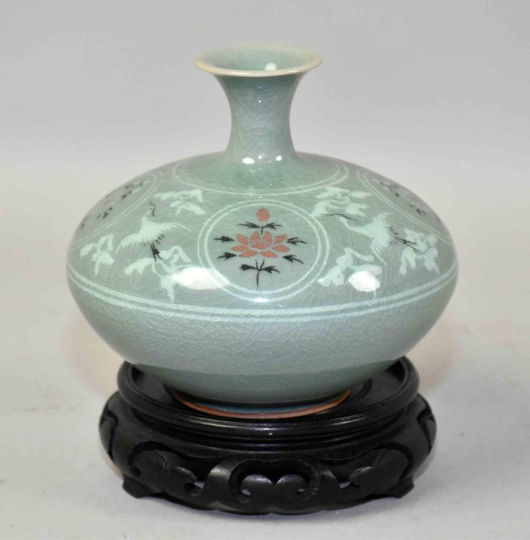 CELADON KOREAN VASE. Mark on bottom. 4.5''H x 5'': CELADON KOREAN VASE. Mark on bottom. 4.5''H x 5'' diameter.
