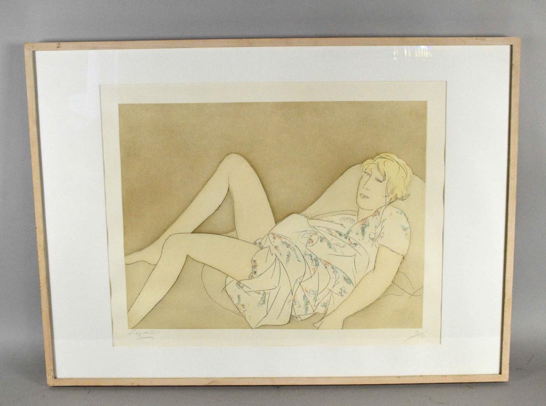 GIACOMO MANZU (1908-1991). Ragazza Distesa. Aquatint.: GIACOMO MANZU (1908-1991). Ragazza Distesa. Aquatint. Signed in pencil. Numbered 30/50. 19 x 25 in.