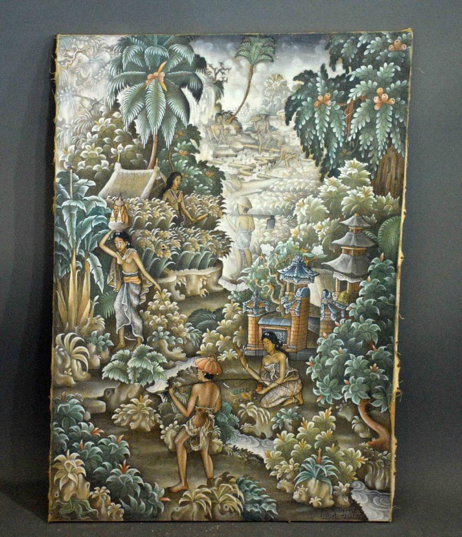 BALINESE PAINTING ON CLOTH. W.J. Ngawir, Bali.: BALINESE PAINTING ON CLOTH. W.J. Ngawir, Bali. Unframed. 30''H x 21.5''W.