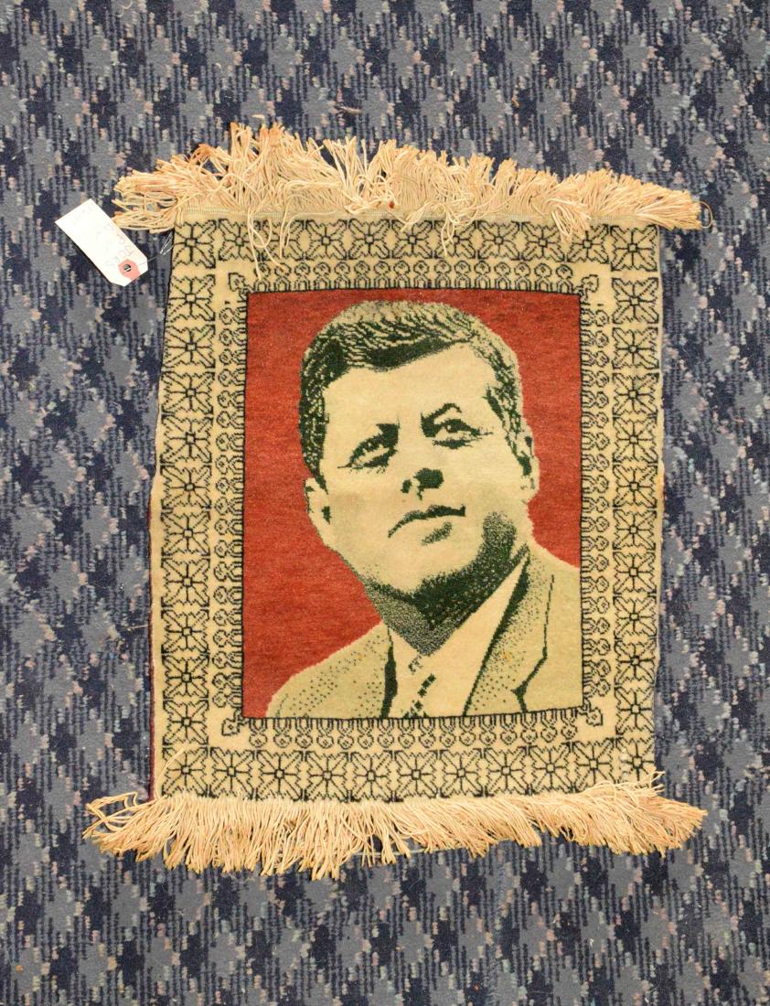 ORIENTAL RUG, JFK pictorial. 17''L x 15''W.: ORIENTAL RUG, JFK pictorial. 17''L x 15''W.