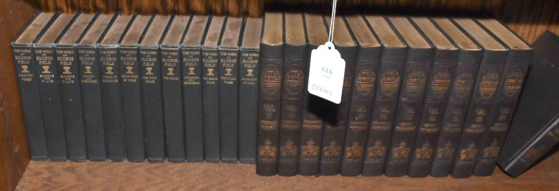 (12) VOLUMES OF ELBERT HUBBARD'S LITTLE JOURNEYS TO THE: (12) VOLUMES OF ELBERT HUBBARD'S LITTLE JOURNEYS TO THE HOMES OF THE GREAT IN DECORATIVE BINDINGS. 1916 (12) volume complete set of The Writings in Prose and Verse of Eugene Field, 1900.