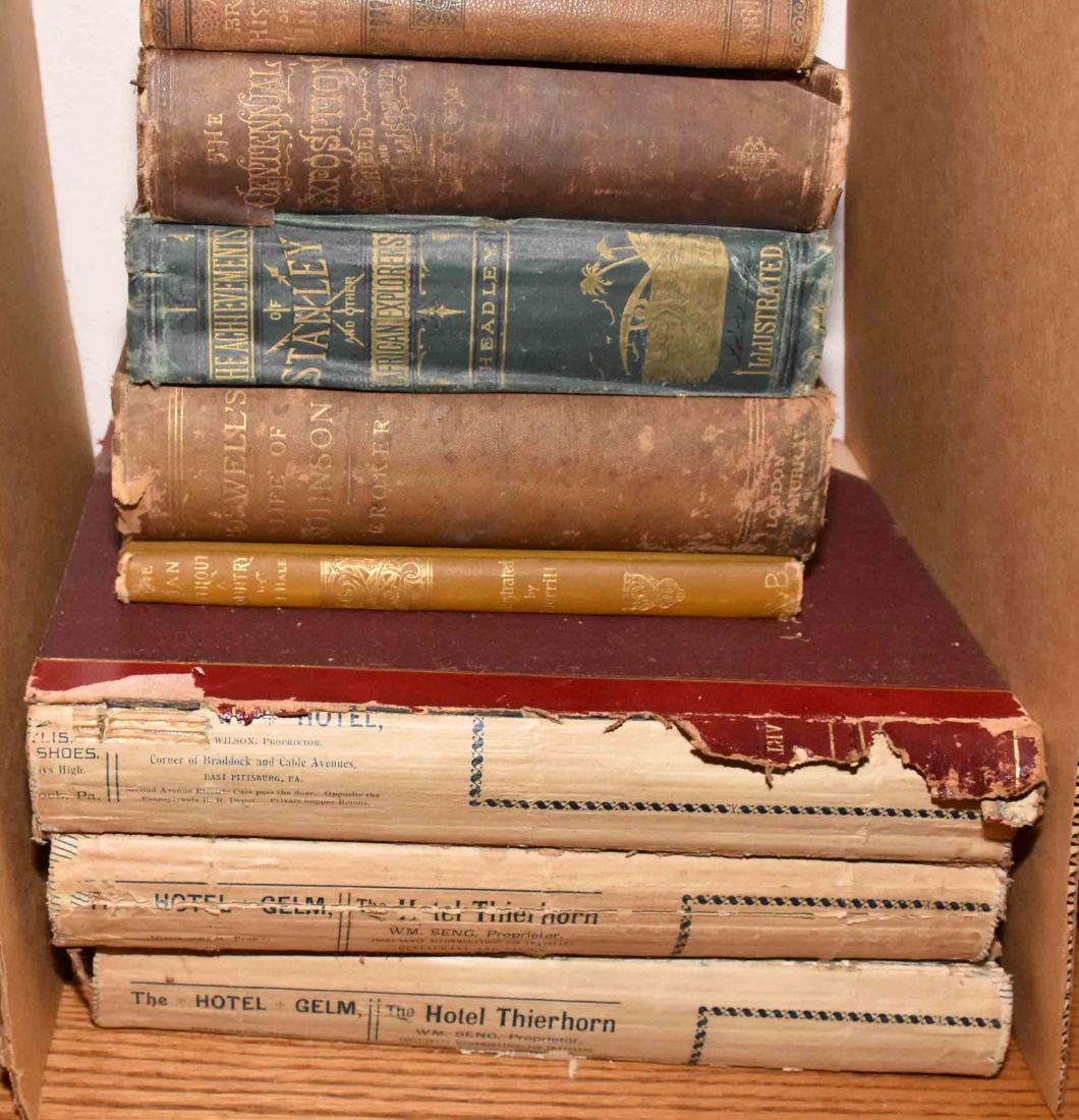 BOX OF ANTIQUARIAN BOOKS, 1900 AND OLDER. Includes (3): BOX OF ANTIQUARIAN BOOKS, 1900 AND OLDER. Includes (3) volume Art and Artists of Our Time by Clarence Cook (1888), spines gone but binding tight and all (3) volumes filled with great illustrations. Bo