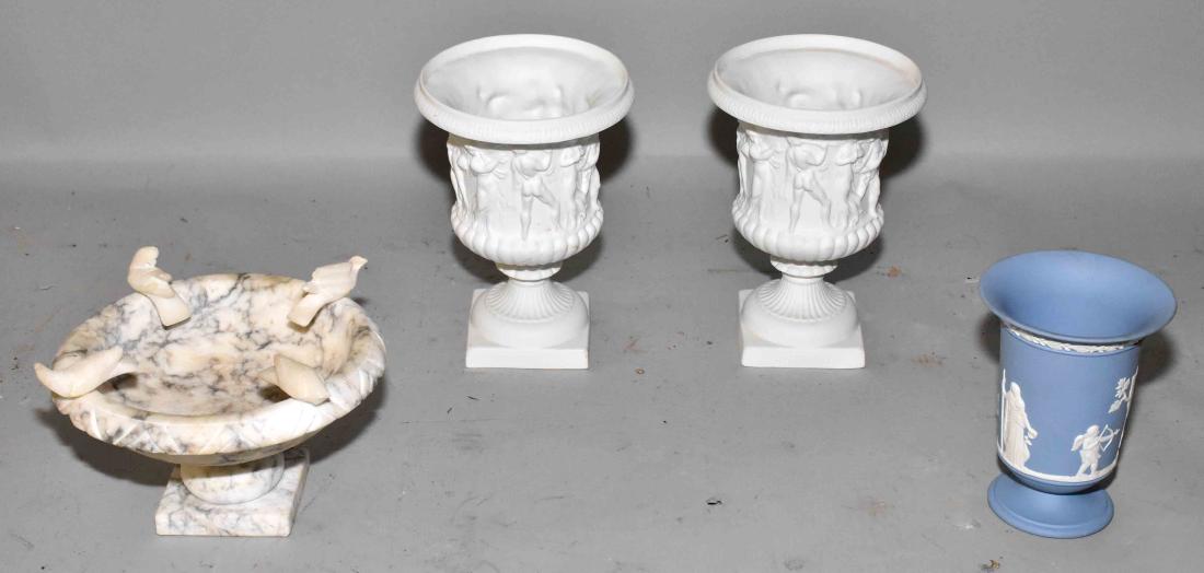 COLLECTION OF DECORATIVE OBJECTS. Including urns by: COLLECTION OF DECORATIVE OBJECTS. Including urns by Limoges, Marble and Wedgewood. Largest: 7.5''H.