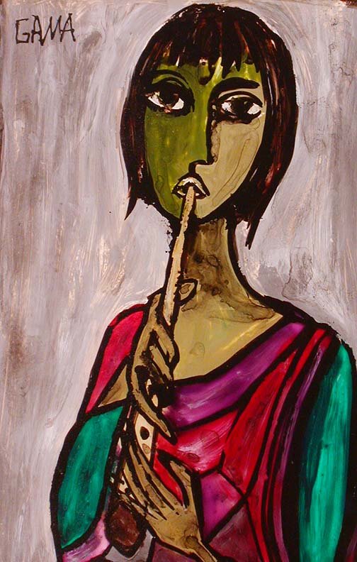 REVERSE PTG. ON GLASS OF FLUTIST. Gama - 2