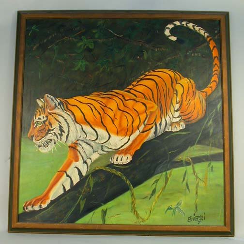 TIGER PAINTING. Signed Biagi.