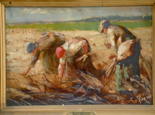 PAINTED PRINT OF "GLEANERS." After Mill - 2