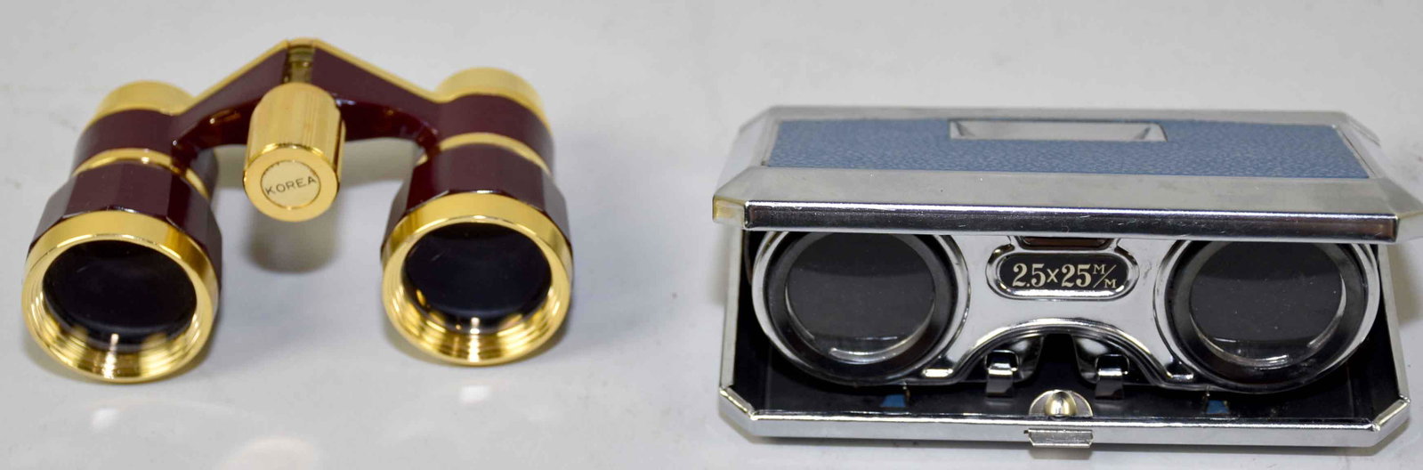PAIR OF BINOCULARS, Focal and Binolux 3 x 25. Largest:: PAIR OF BINOCULARS, Focal and Binolux 3 x 25. Largest: 2.25''H.