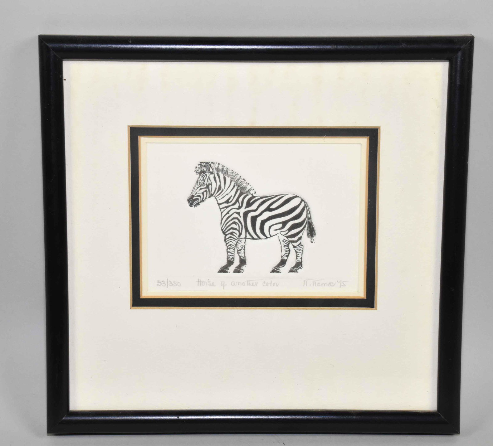 NANCY NEMEC (1923 - ), Intaglio, ''Horse of Another: NANCY NEMEC (1923 - ), Intaglio, ''Horse of Another Color'', signed lower right. 53/350. Frame: 9.25''H x 9.75''W. Image: 3.75''H x 5.25''W. Estate of Stephen Totter.
