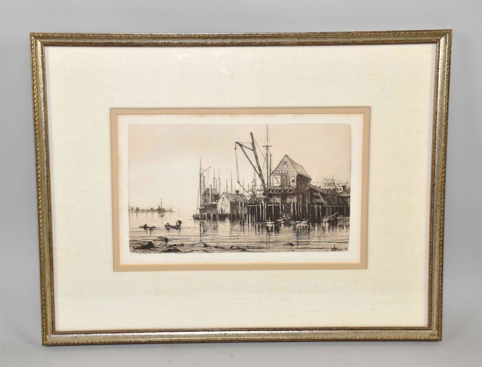 CHARLES ADAMS PLATT ETCHING, signed and dated in the: CHARLES ADAMS PLATT ETCHING, signed and dated in the plate. Estate of Stephen Totter. Frame: 13.25''H x 17.25''W. Image: 6.5''H x 10.25''W.