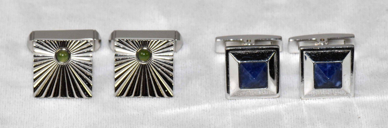 (2) PAIRS OF CARTIER 925 CUFFLINKS; with jade and lapis: (2) PAIRS OF CARTIER 925 CUFFLINKS; with jade and lapis cabachons. Total weight: 1.1 ozt. Estate of Stephen Totter.