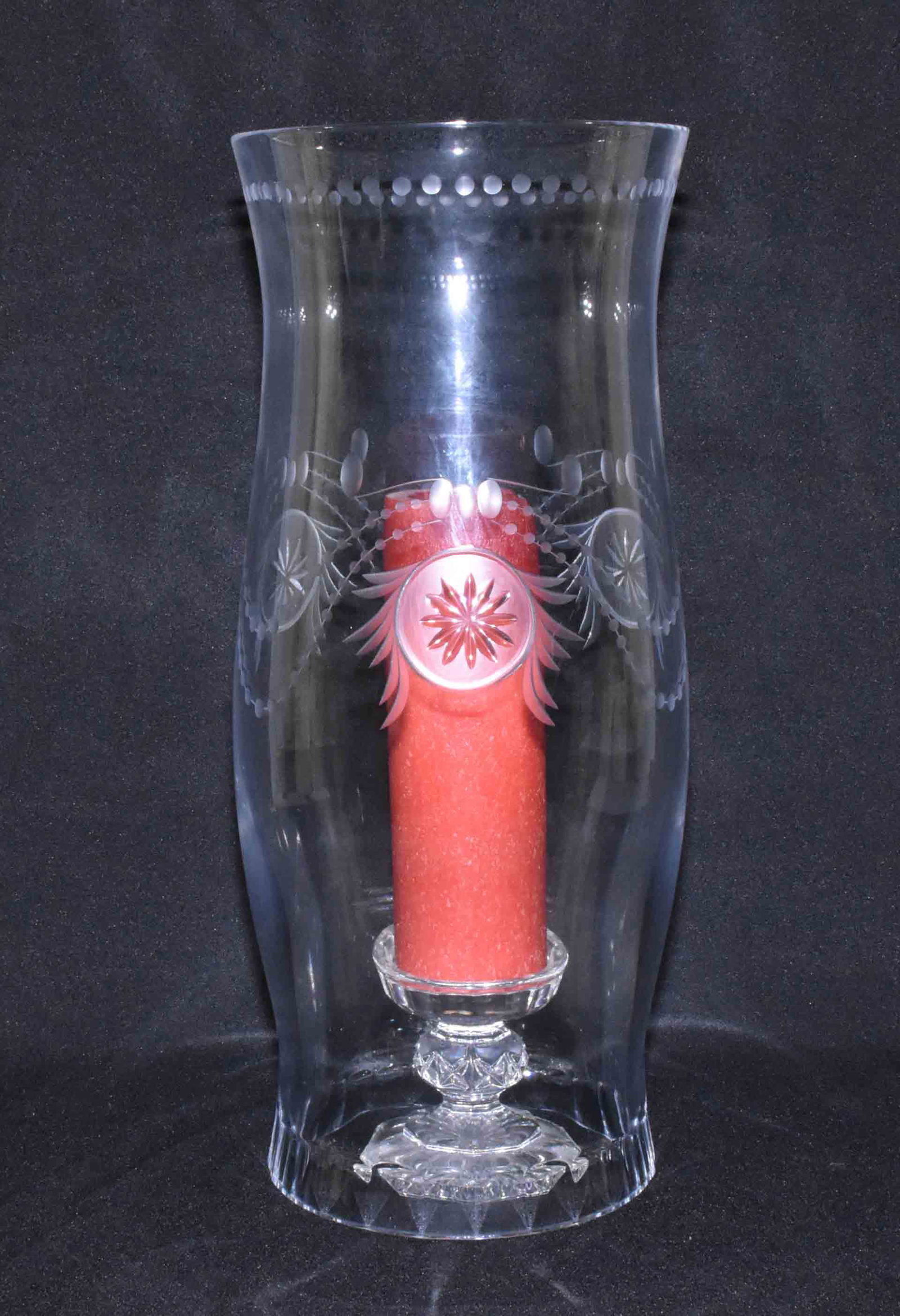 WILLIAM YEOWARD CRYSTAL PEARL HURRICANE. 19.5''H x 8'': WILLIAM YEOWARD CRYSTAL PEARL HURRICANE. 19.5''H x 8'' diameter. With Waterford crystal candlestick. Condition: excellent. Purchased for $2,475.